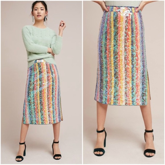 Anthropologie | Skirts | Nwtanthropologie Sequined Palette Midi Skirt ...